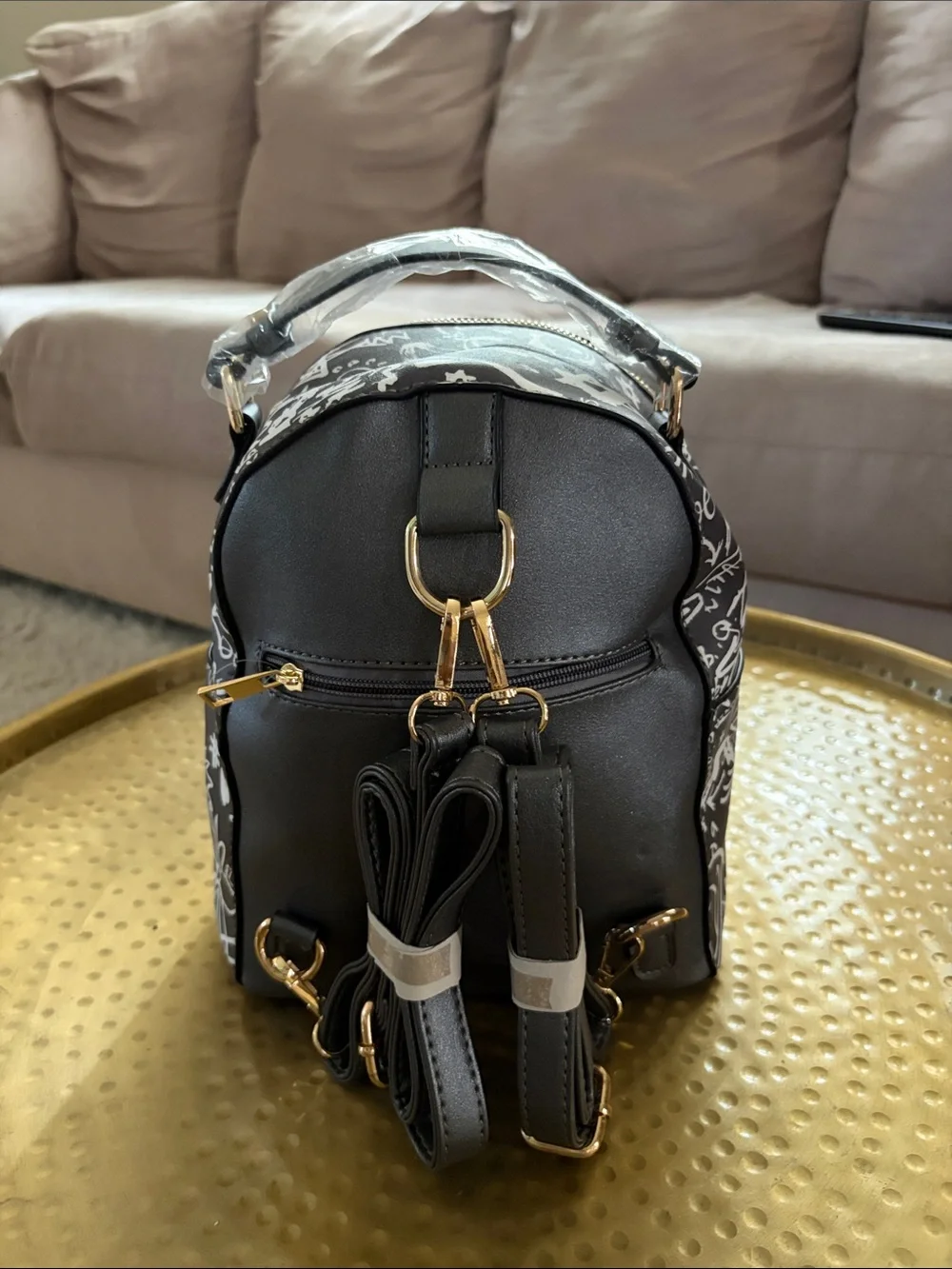 Grey & White Graffiti Mini Backpack - Women Bags